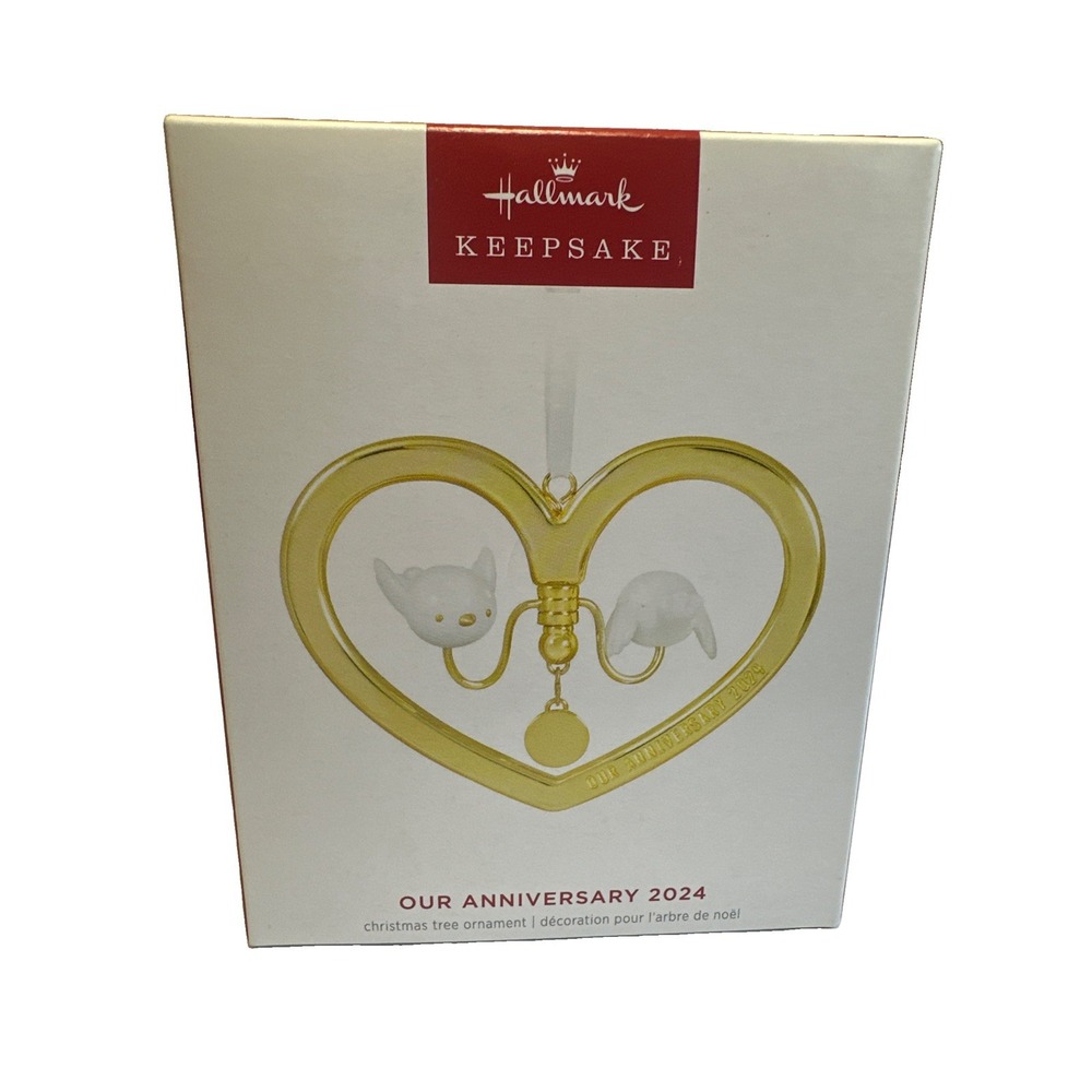 Hallmark Keepsake 2024 "Our Anniversary" Ornament Metal Heart & Doves W/ Charms